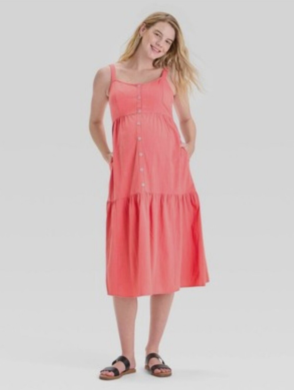 NWT Isabel and Ingrid Maternity Tank Coral Pink Salmon Dress Large With Pockets - Picture 2 of 2